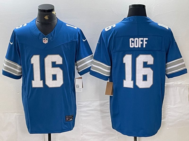 Men Detroit Lions #16 Goff Blue Three generations 2024 Nike Vapor F.U.S.E. Limited NFL Jersey